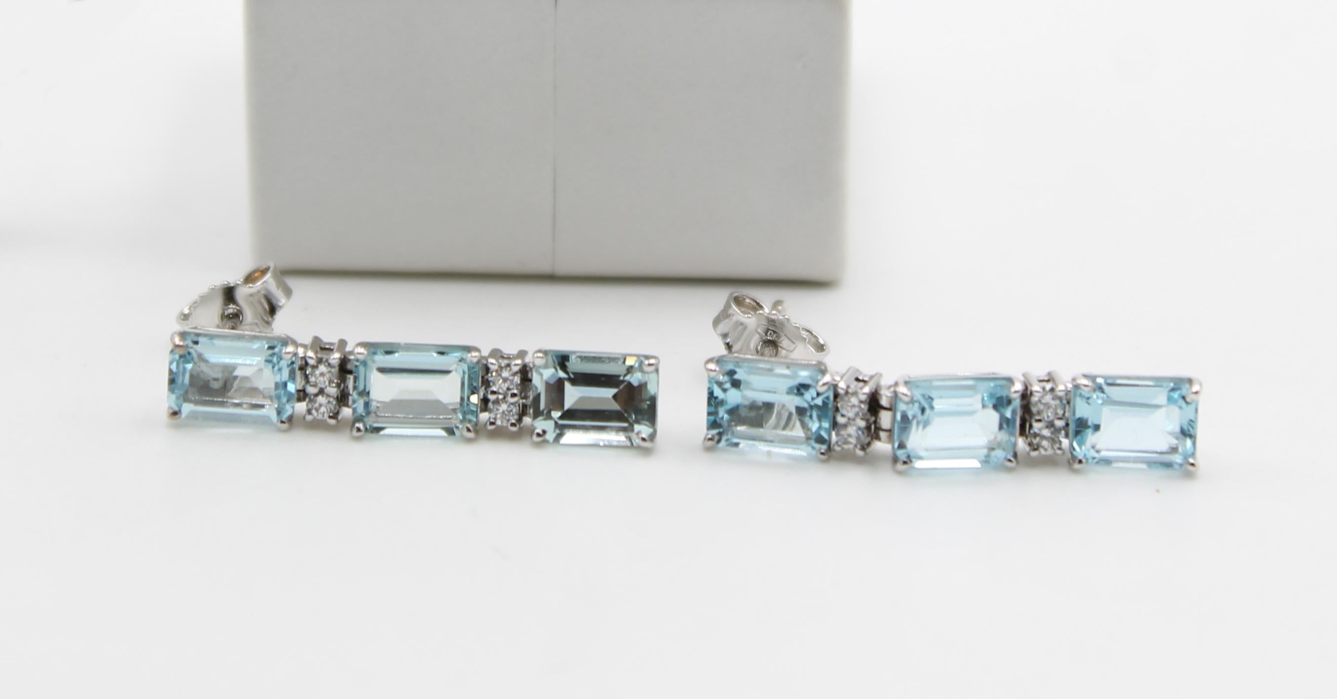 22.0 Aquamarine Diamond White Gold Earrings For Sale 1