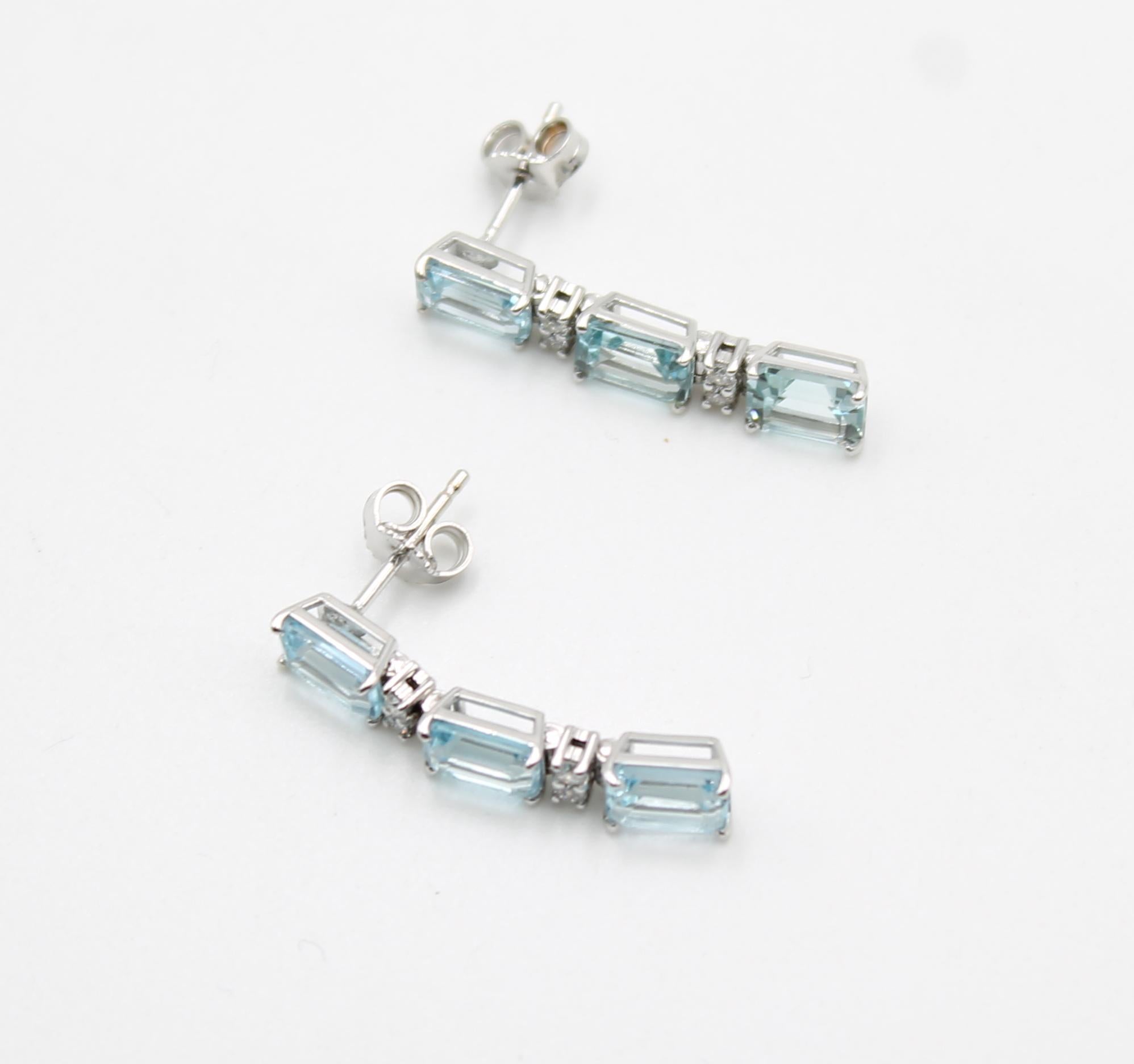 22.0 Aquamarine Diamond White Gold Earrings For Sale 2