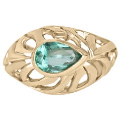 2.20-Carat 14K Colombian Emerald-Pear Cut Gold Solitaire Zebra Ring Present 
