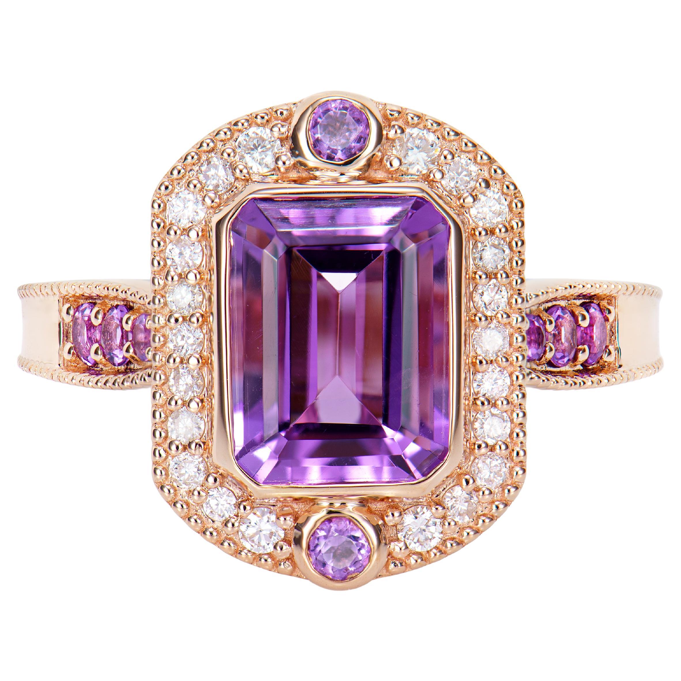Sunita Nahata Amethyst 2.20ct. Fancy Ring in 14KRG with White Diamond.