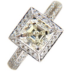 2.20 Carat Asscher Cut Diamond Ring Halo Knife Edge 14 Karat Best