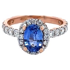 2.20 Carat Blue Sapphire Diamond Rose Gold Engagement Ring