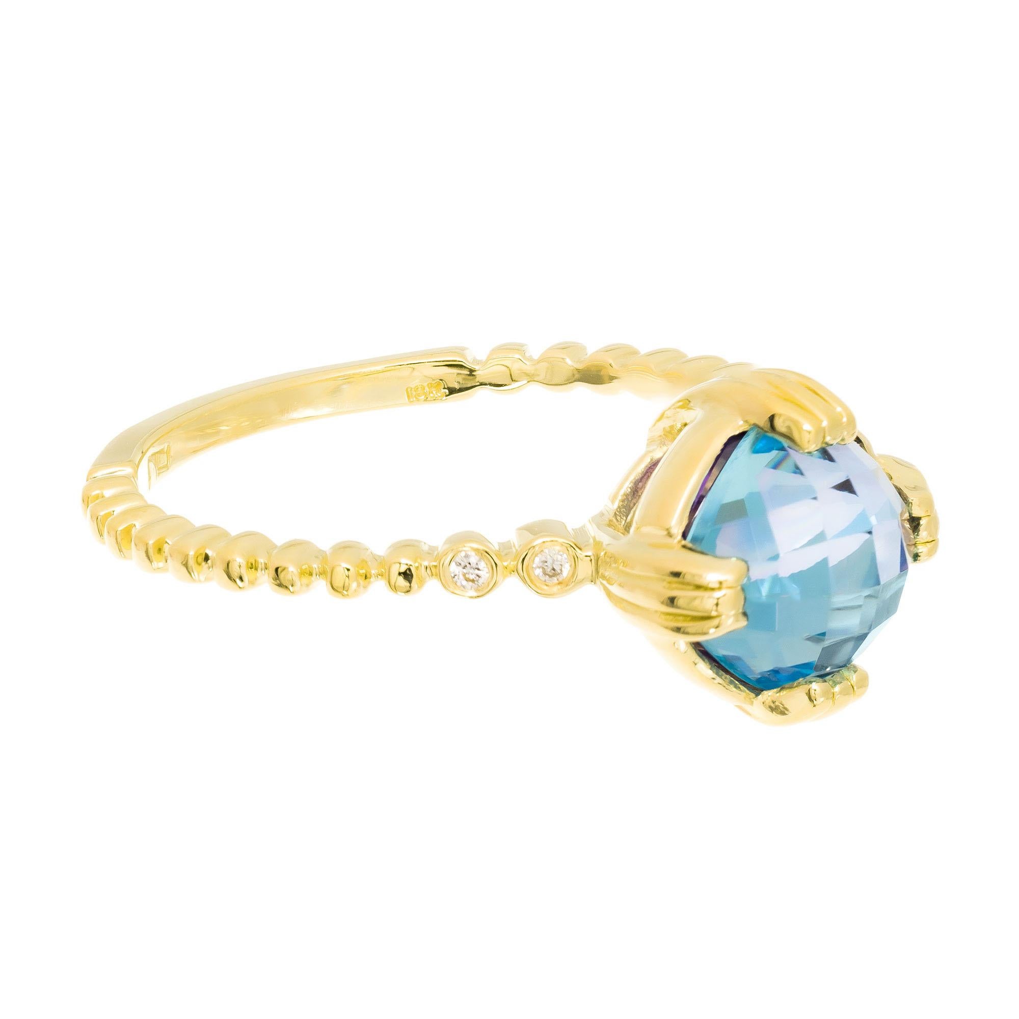 Round Cut 2.20 Carat Blue Topaz Amethyst Diamond Yellow Gold Ring For Sale