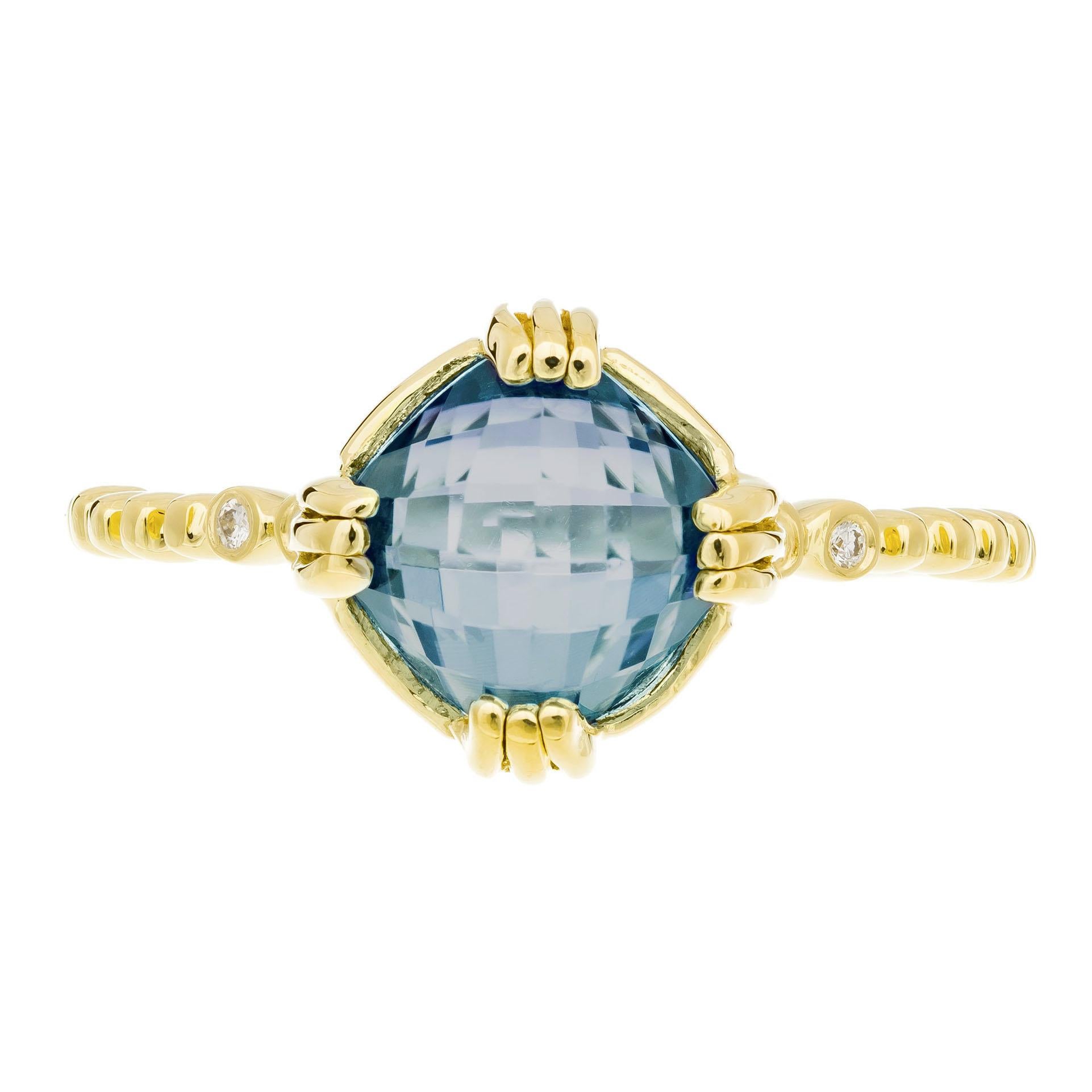 2.20 Carat Blue Topaz Amethyst Diamond Yellow Gold Ring For Sale 1