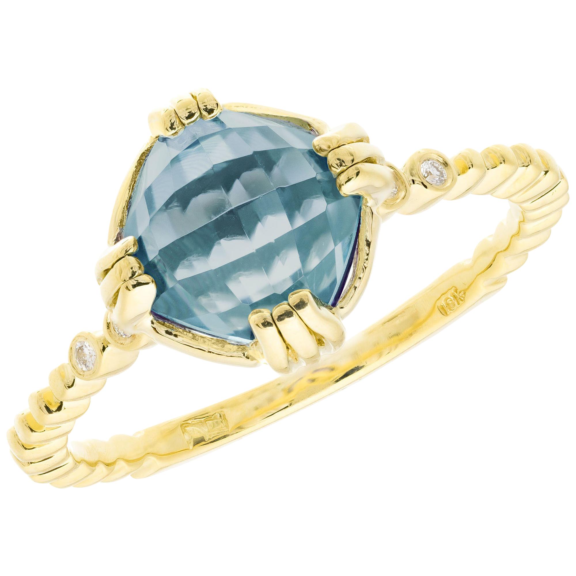 2.20 Carat Blue Topaz Amethyst Diamond Yellow Gold Ring For Sale