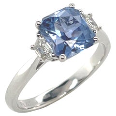 2.20 Carat Cornflower Blue Sapphire, Diamond Platinum 3-Stone Engagement Ring