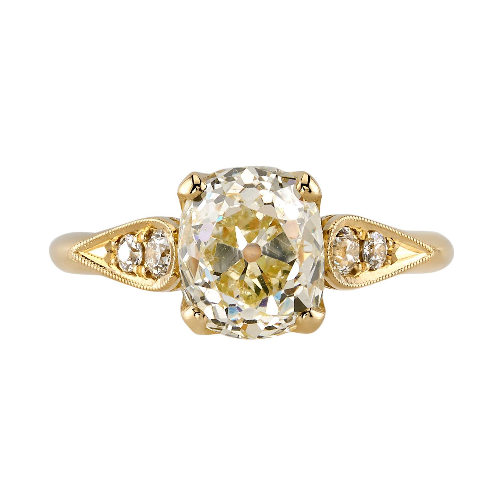 2.20 Carat Cushion Cut Diamond Set in a Handcrafted Yellow Gold Engagement Ring