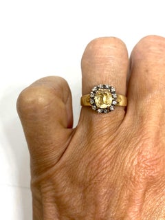 2.20 Carat Cushion Yellow Sapphire Circa 1950's Retro 14 Karat Gold Ring