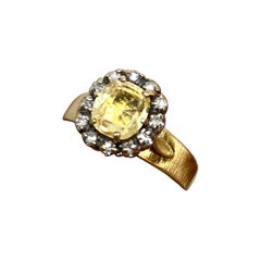 2.20 Carat Cushion Yellow Sapphire Circa 1950's Antique 14 Karat Gold Ring