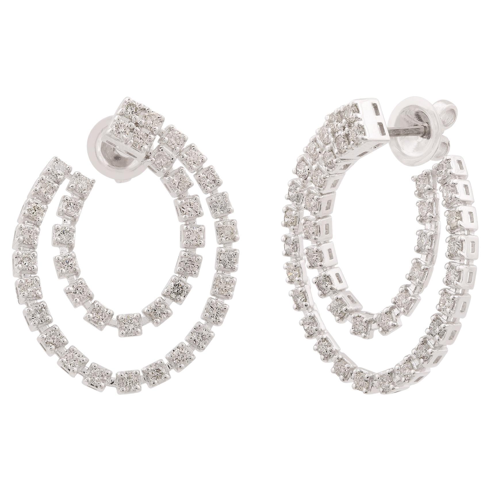 2.20 Carat Diamond Hoop Earrings 14 Karat White Gold Handmade Fine Jewelry For Sale