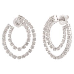 2.20 Carat Diamond Hoop Earrings 14 Karat White Gold Handmade Fine Jewelry