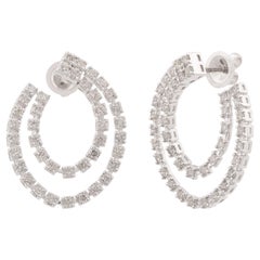 Pendientes de aro de diamantes CVD de 2,20 quilates Oro blanco de 14 quilates Joyería fina hecha a mano