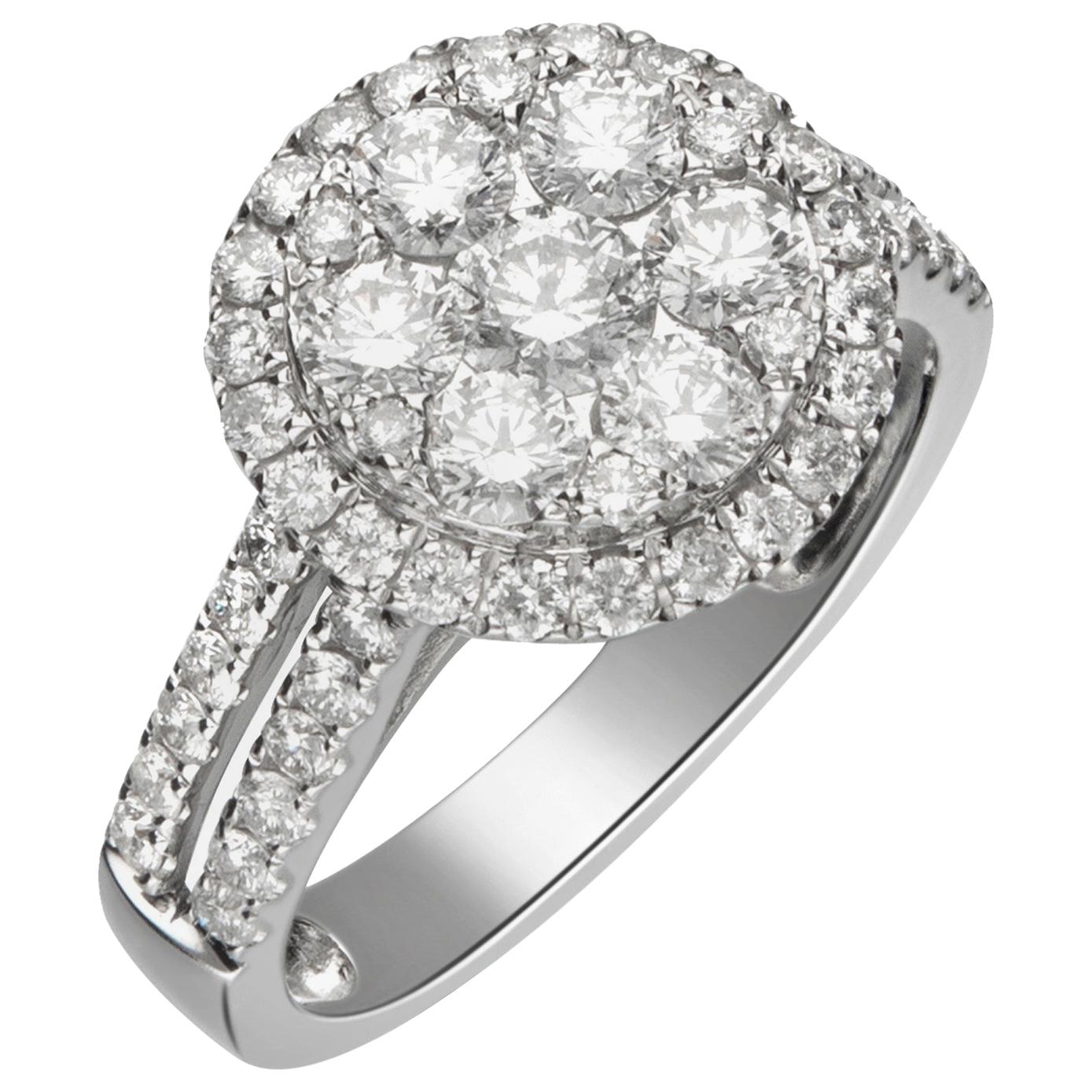 2.20 Carat Diamond 18 Karat White Gold Cluster Engagement Ring