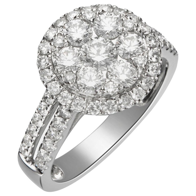 2.20 Carat Diamond 18 Karat White Gold Cluster Engagement Ring For Sale ...