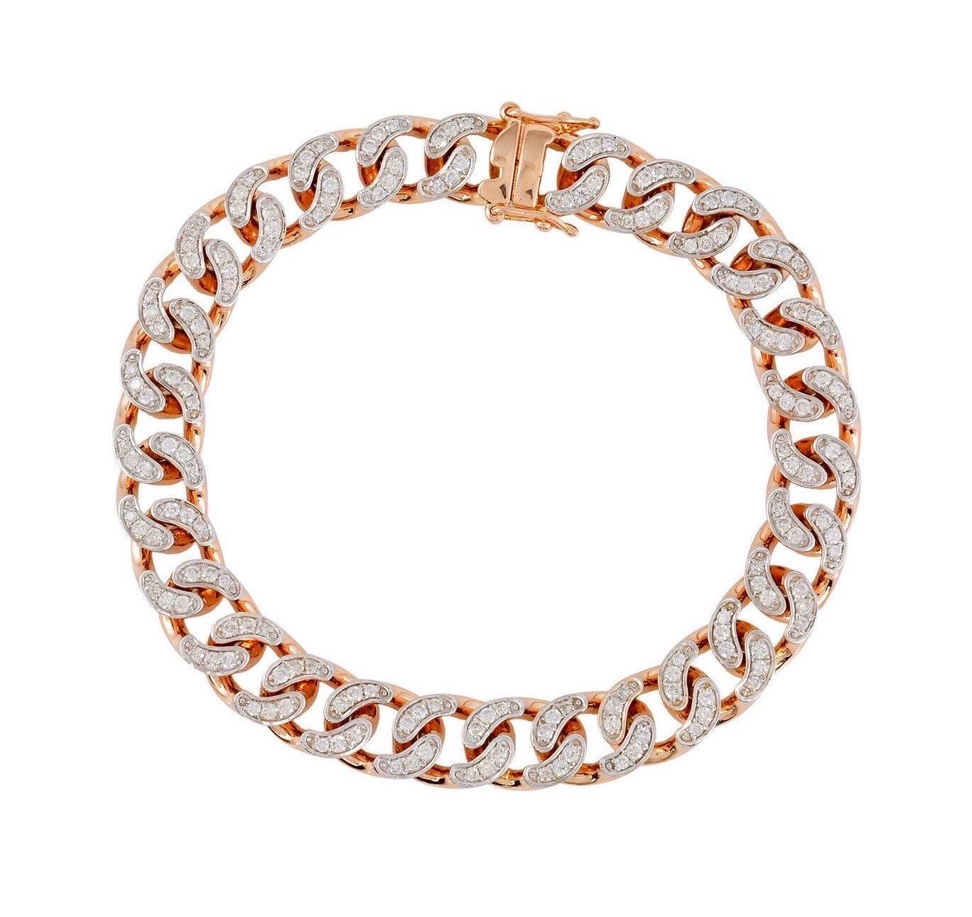 Mixed Cut 2.20 Carat Diamond Chain Link 18 Karat Rose Gold Bracelet For Sale