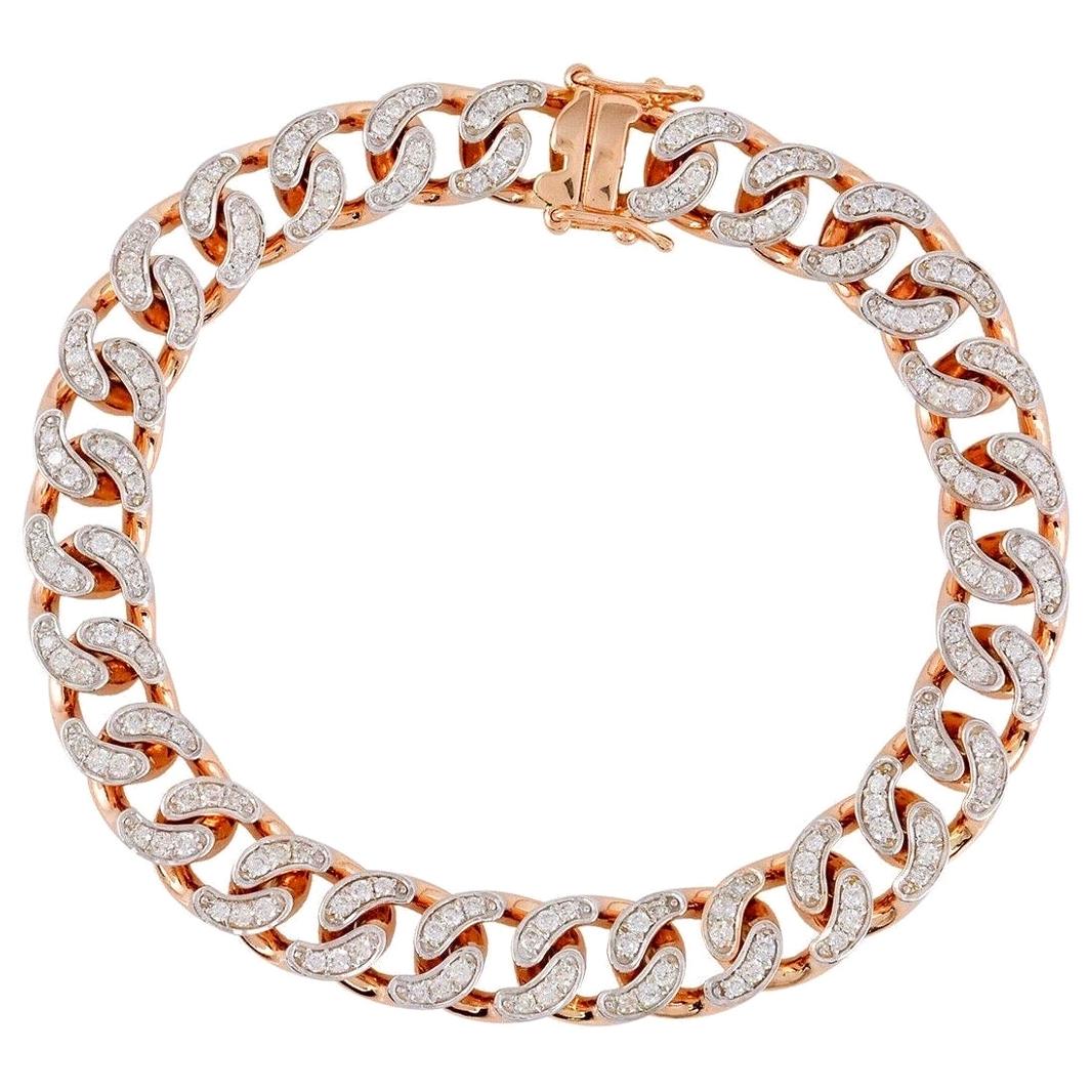 2.20 Carat Diamond Chain Link 18 Karat Rose Gold Bracelet For Sale