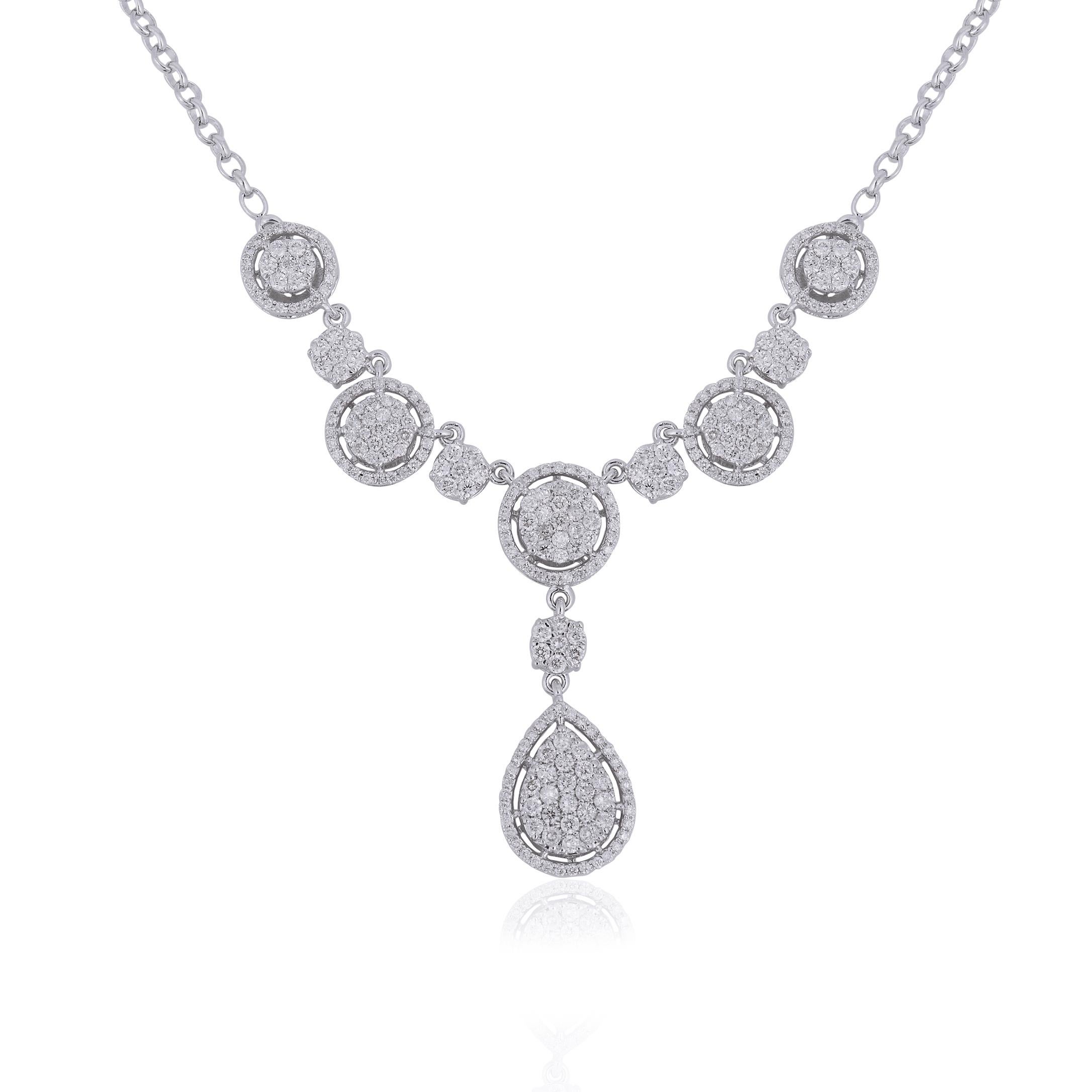 Introducing our exquisite fine jewelry piece: a 2.20-carat diamond pave charm pendant necklace, crafted in 14-karat white gold. This necklace is a true embodiment of timeless beauty and sophistication, designed to make a lasting impression.
Item