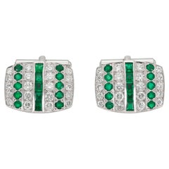Boutons de manchette émeraude de 2,20 carats et diamants de 1,60 carat