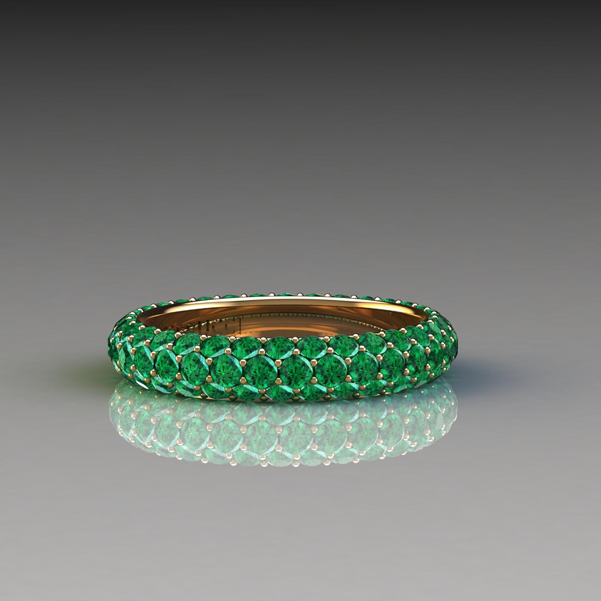 Women's 2.20 Carat Emeralds Pavé Eternity Ring in 18 Karat Yellow Gold For Sale
