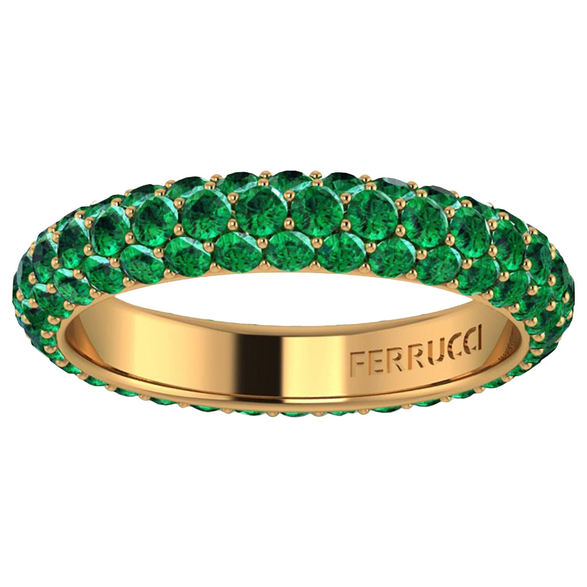 2.20 Carat Emeralds Pavé Eternity Ring in 18 Karat Yellow Gold For Sale