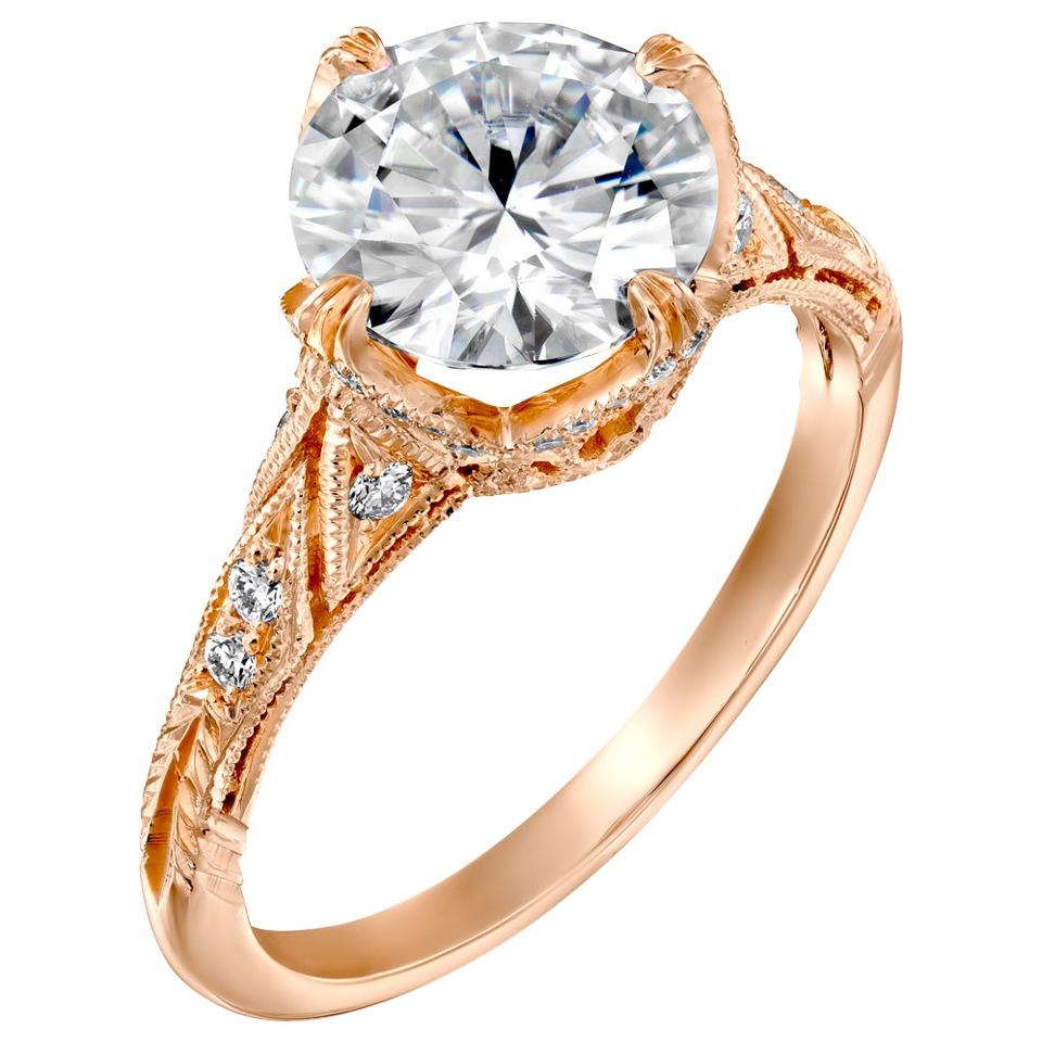 2.20 Carat GIA Vintage Ring, Round Brilliant Diamond Ring 18 Karat Rose Gold