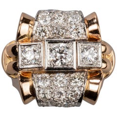 2.20 Carat Gold Platinum and Diamonds French Tank Ring 2.20 Carat Gold Platinum and Diamonds French Tank Ring