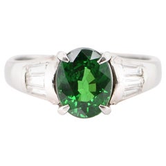 2.20 Carat Green Garnet and Diamond Art Deco Style Ring set in Platinum