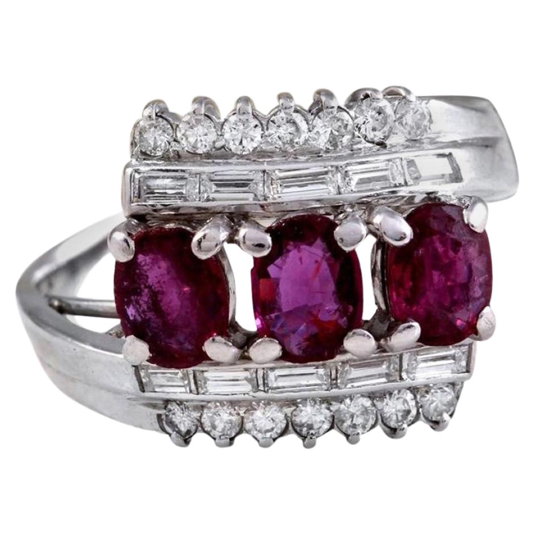 2.20 Carat Impressive Natural Red Ruby and Diamond 18 Karat Solid Gold Ring For Sale