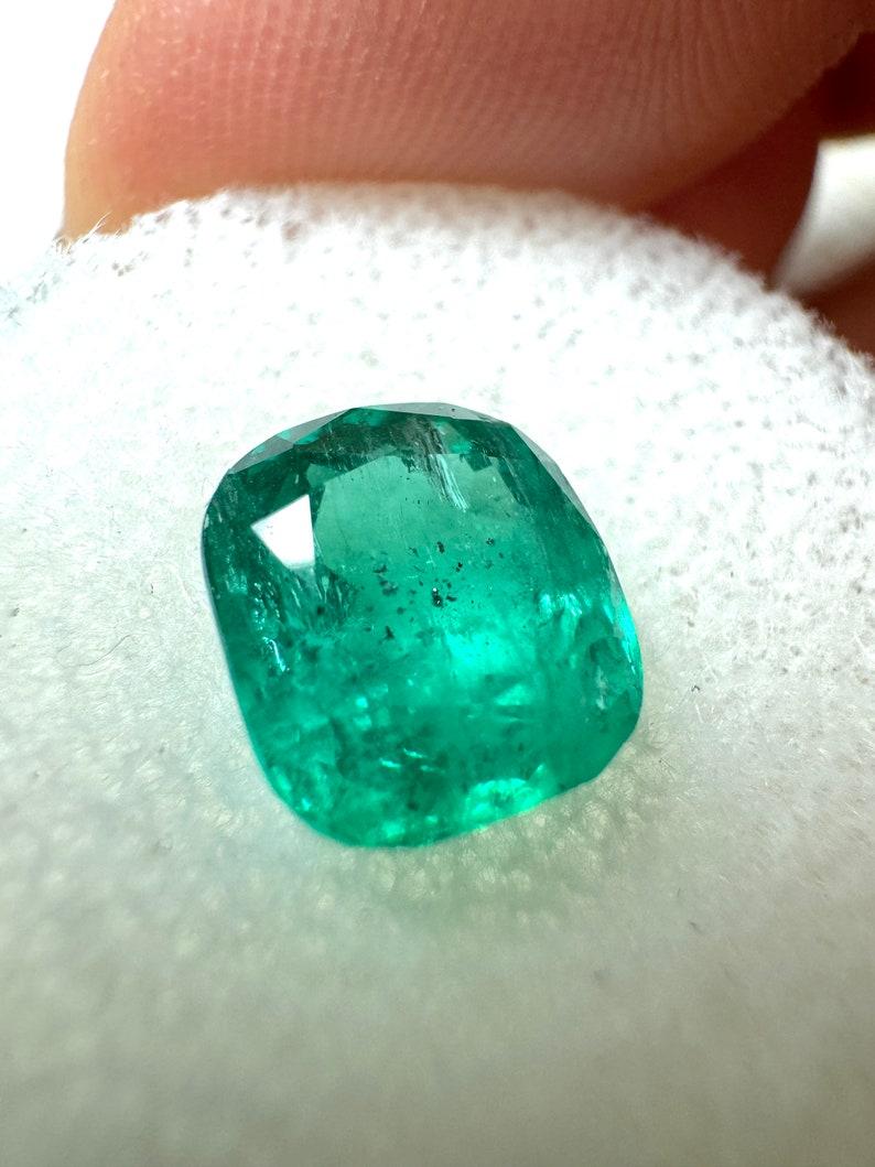 Modern 2.20 Carat Medium Dark Green Colombian Emerald - Cushion Cut May Birthstone Gem For Sale