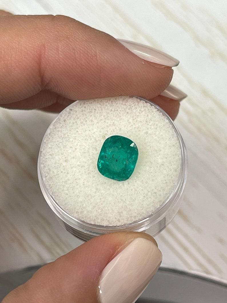 Women's 2.20 Carat Medium Dark Green Colombian Emerald - Cushion Cut May Birthstone Gem For Sale
