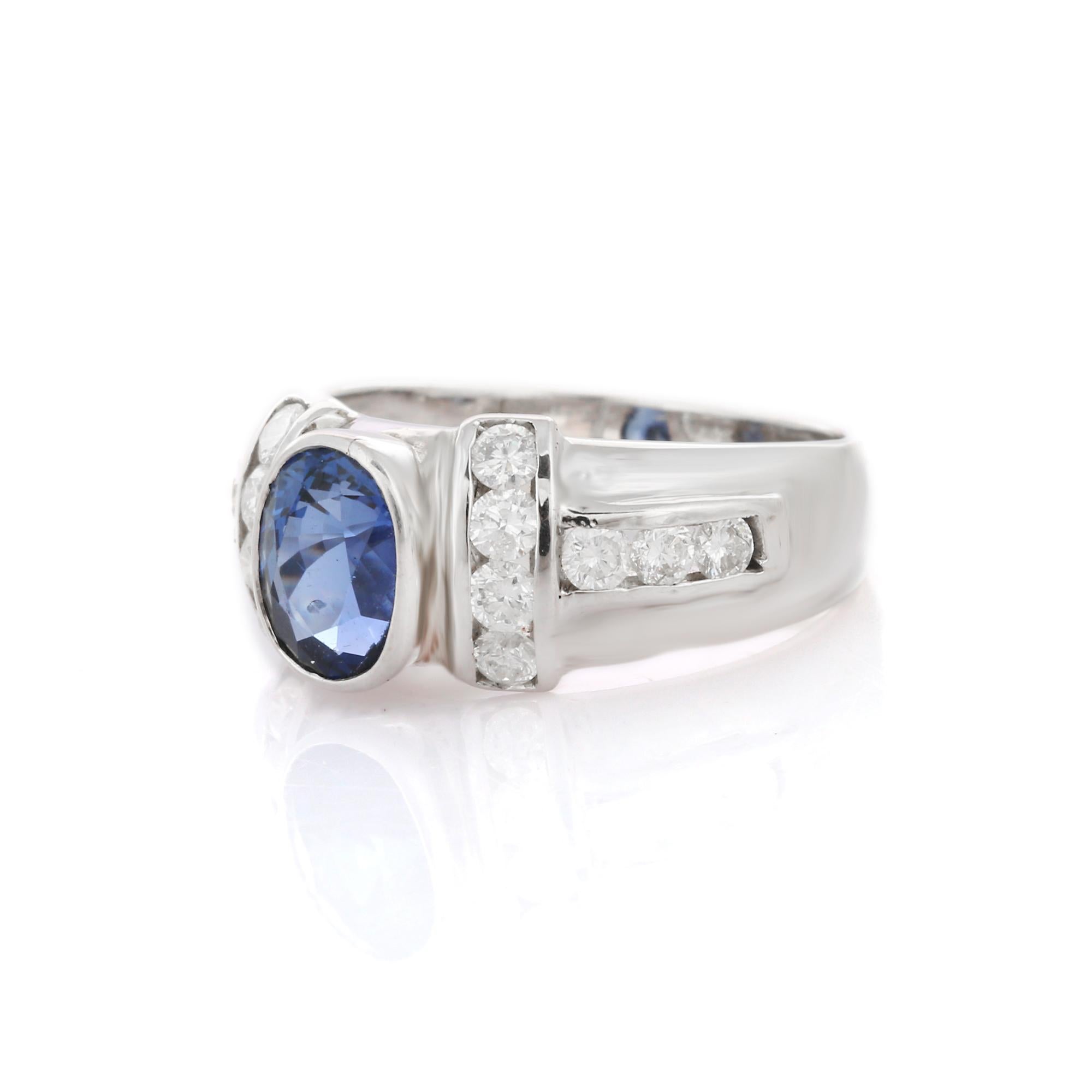 For Sale:  Natural Blue Sapphire with Diamonds Ring Set in 18K White Gold  3