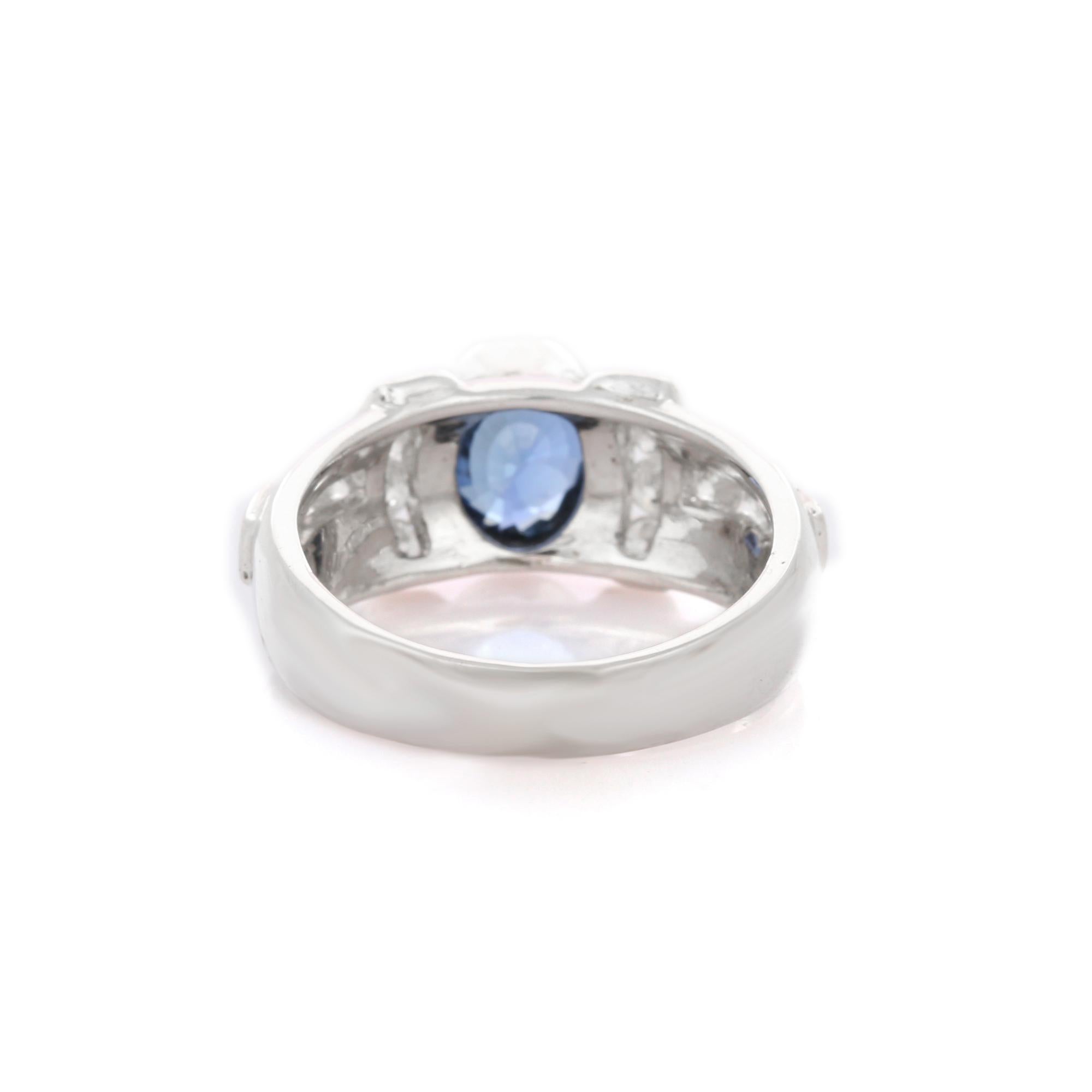 For Sale:  Natural Blue Sapphire with Diamonds Ring Set in 18K White Gold  4