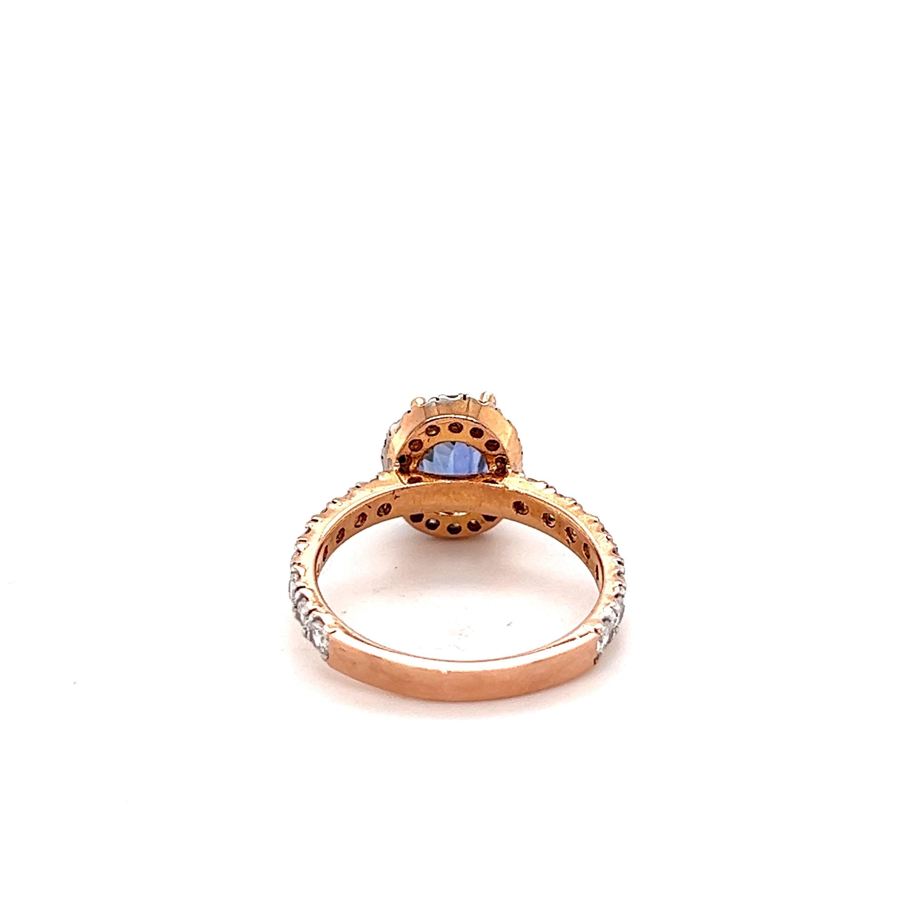 De las mujeres Anillo de compromiso de oro rosa con zafiro azul natural y diamante natural de 2,20 quilates en venta
