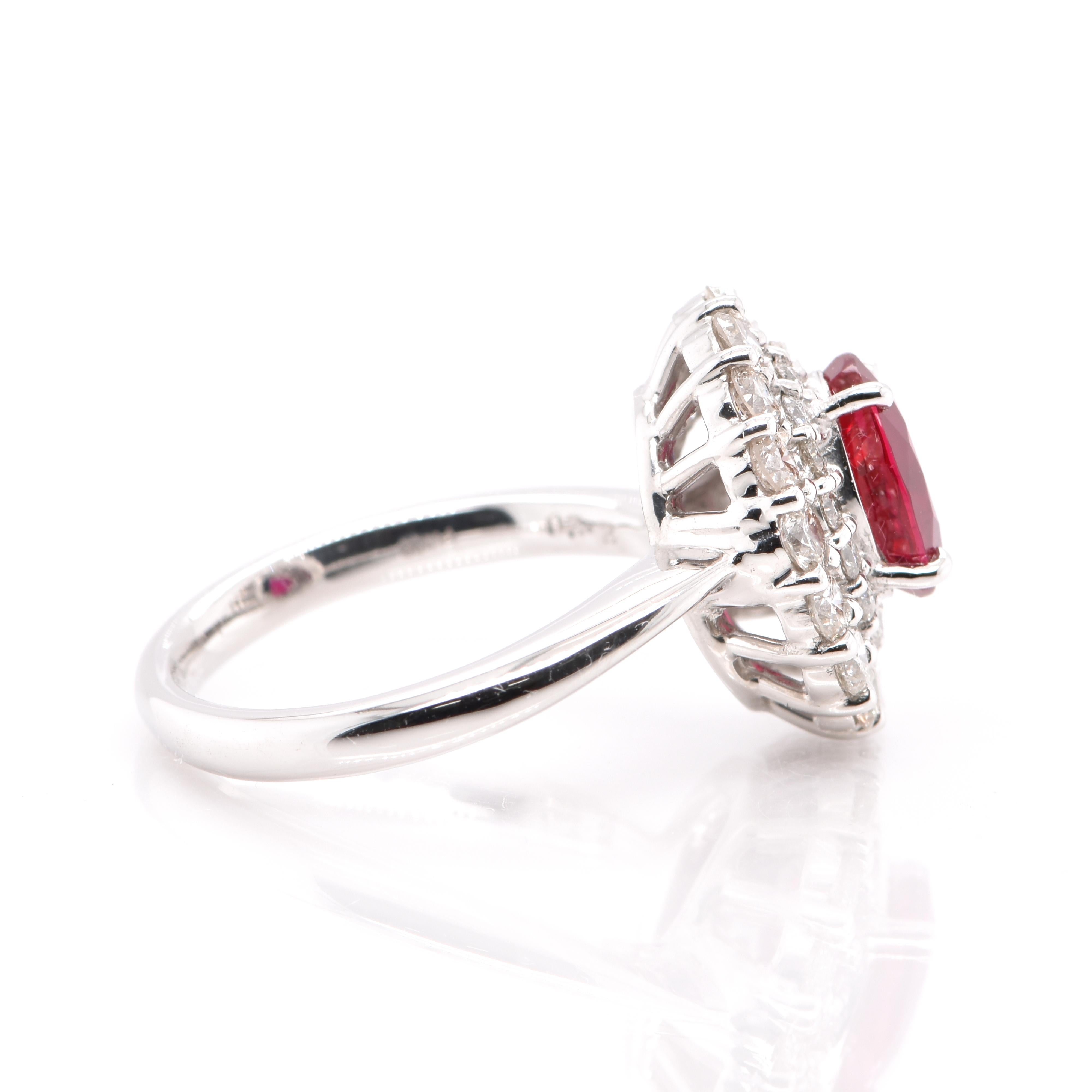 2.20 Carat, Natural, Burma, Pigeon's Blood Ruby and Diamond Ring Set Platinum In New Condition In Tokyo, JP