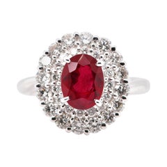 2.20 Carat, Natural, Burma, Pigeon's Blood Ruby and Diamond Ring Set Platinum