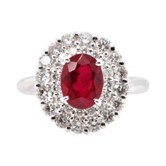 2.20 Carat, Natural, Burma, Pigeon's Blood Ruby and Diamond Ring Set Platinum