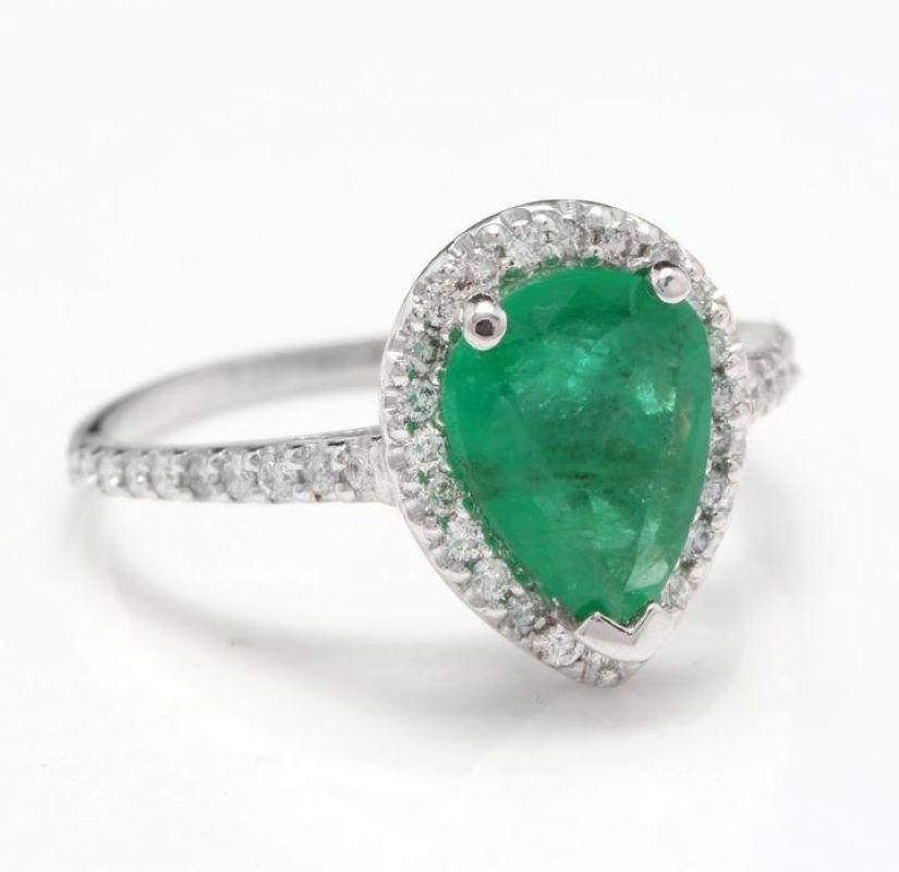 2.20 Carats Natural Colombian Emerald and Diamond 14K Solid White Gold Ring

Total Natural Green Emerald Weight is: Approx. 1.70 Carats (transparent)

Emerald Measures: Approx. 10mm x 5.92mm

Emerald Treatment: Oiling

Natural Round Diamonds Weight: