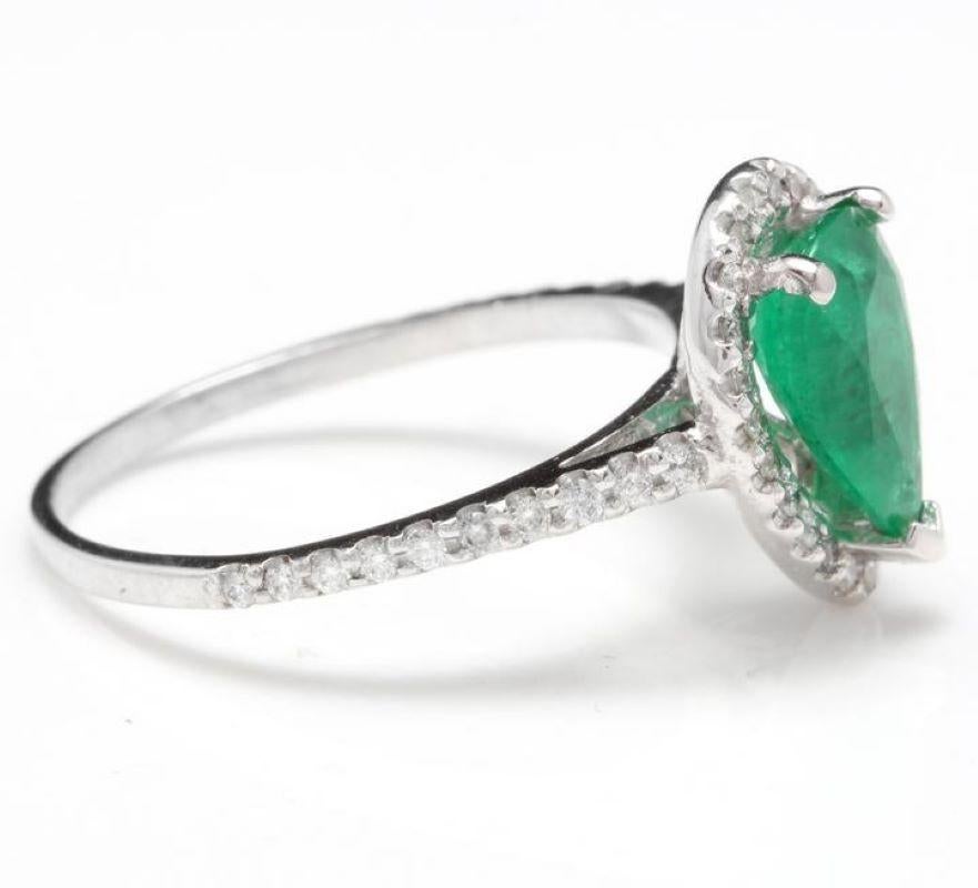 Emerald Cut 2.20 Carat Natural Colombian Emerald and Diamond 14 Karat Solid White Gold Ring For Sale