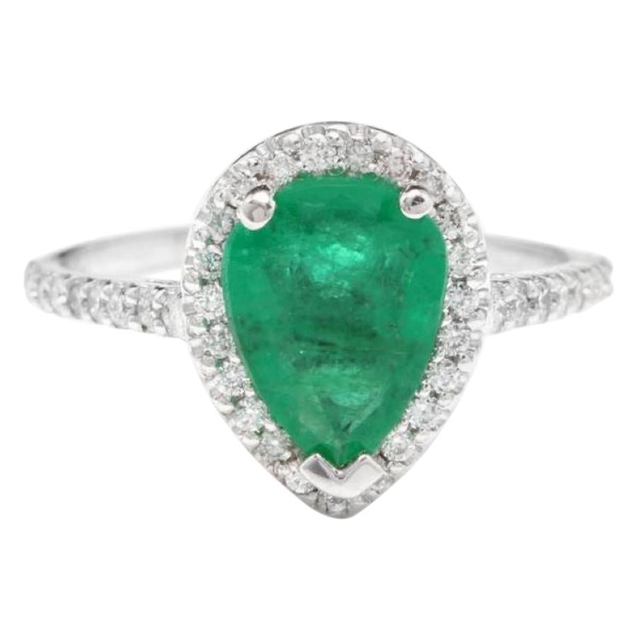 Esmeralda colombiana natural de 2,20 quilates y diamante Anillo de oro blanco macizo de 14 quilates en venta