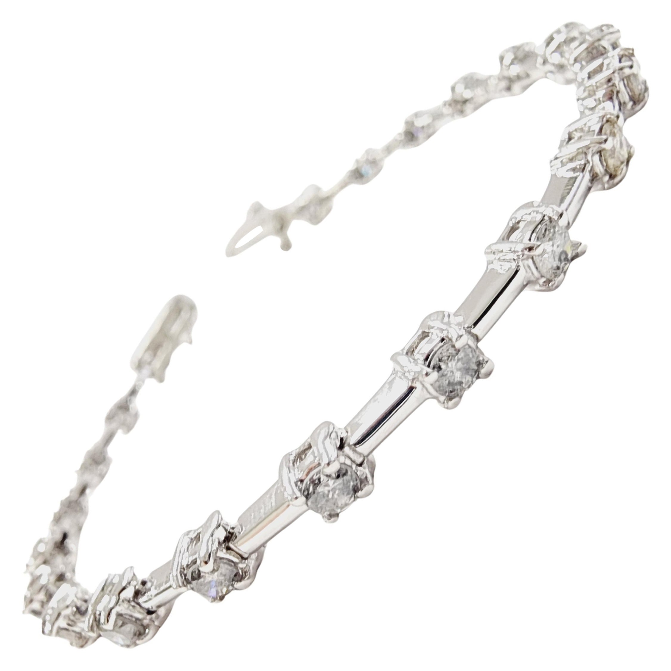 PRICED WHOLESALE, 2.20 Carat Natural Diamond Bar Bracelet 14 Karat White Gold