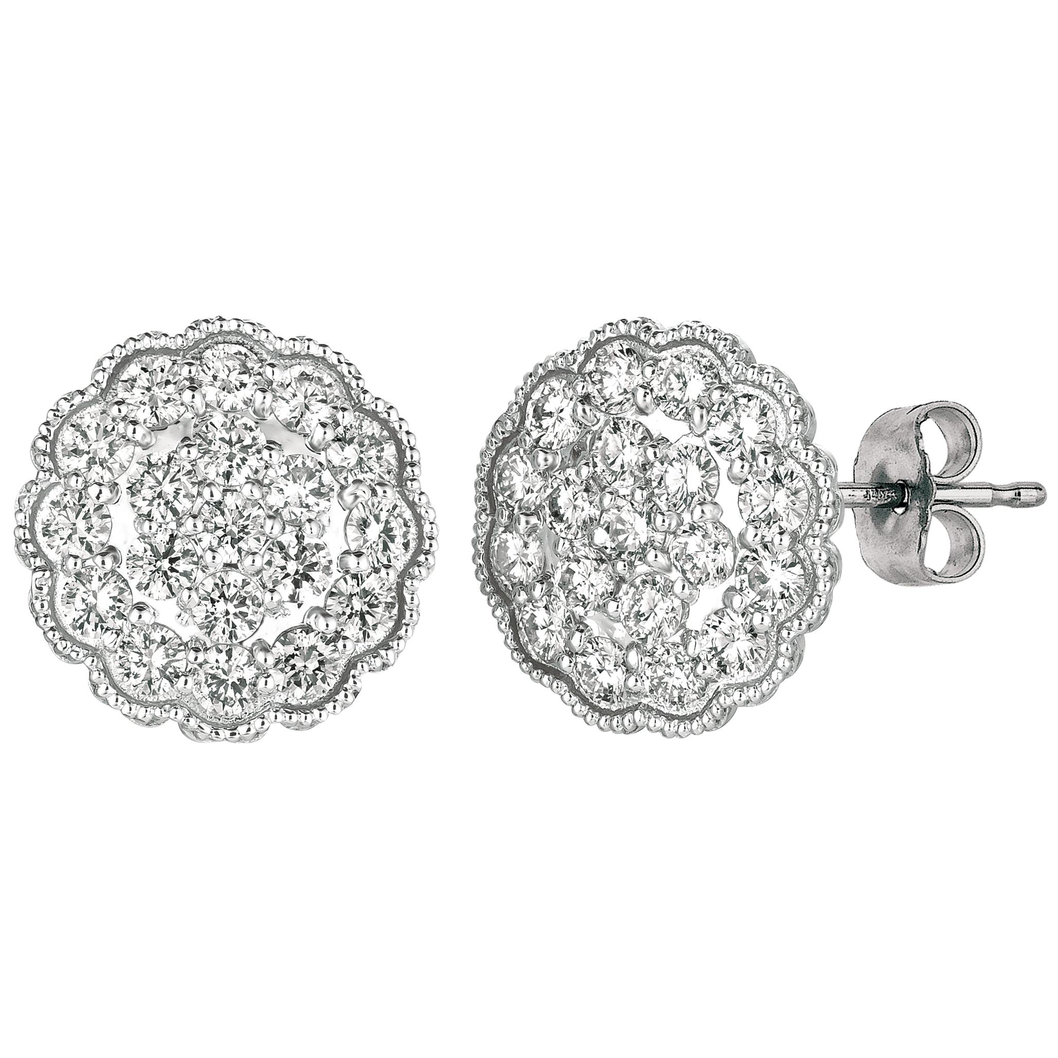 2.20 Carat Natural Diamond Cluster Earrings G SI 14 Karat White Gold For Sale