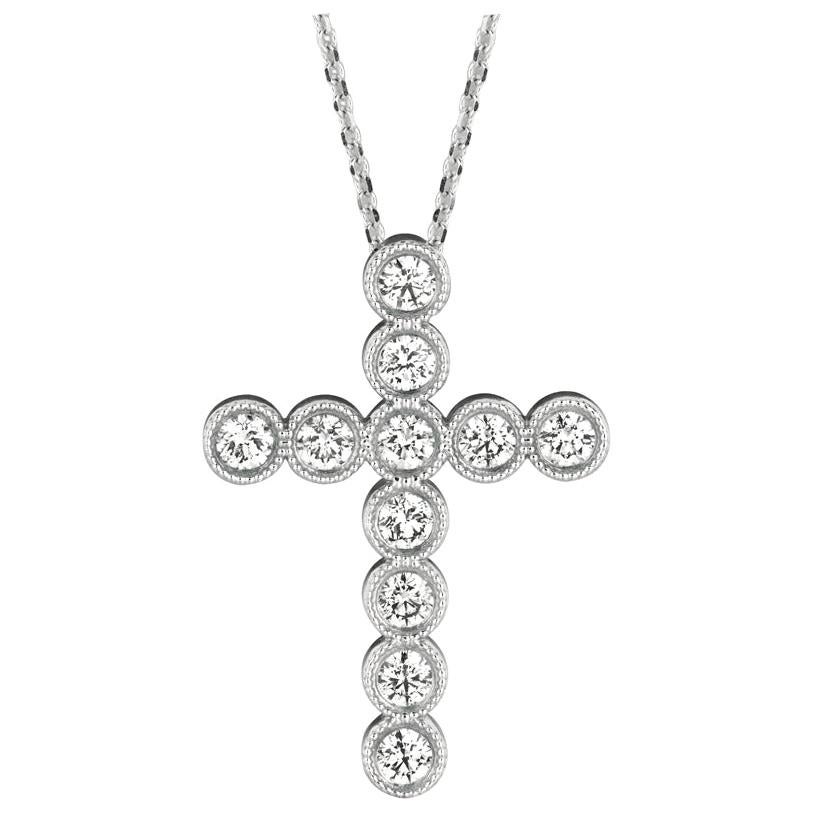 Collar Colgante Cruz Diamante Natural 2.20 Quilates Oro Blanco 14 Kilates Cadena G SI