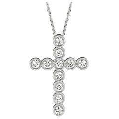 Collier pendentif en forme de croix en or blanc 14 carats avec diamants naturels de 2,20 carats et chaîne G SI