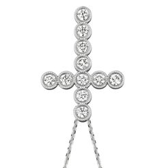 Collier pendentif en forme de croix en or blanc 14 carats avec diamants naturels de 2,20 carats et chaîne G SI
