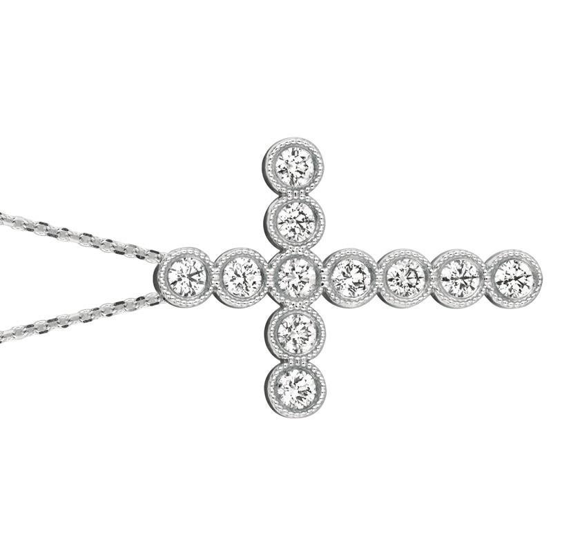 Contemporary 2.20 Carat Natural Diamond Cross Pendant Necklace 14 Karat White Gold G SI Chain For Sale