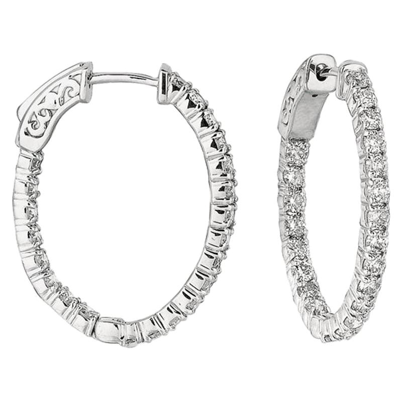 2.20 Carat Natural Diamond Oval Hoop Earrings G SI in 14 Karat White Gold For Sale