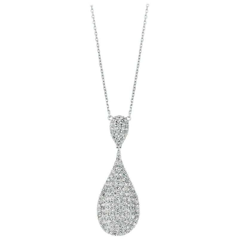 2.20 Carat Natural Diamond Tear Drop Shape Necklace 14 Karat White Gold For Sale
