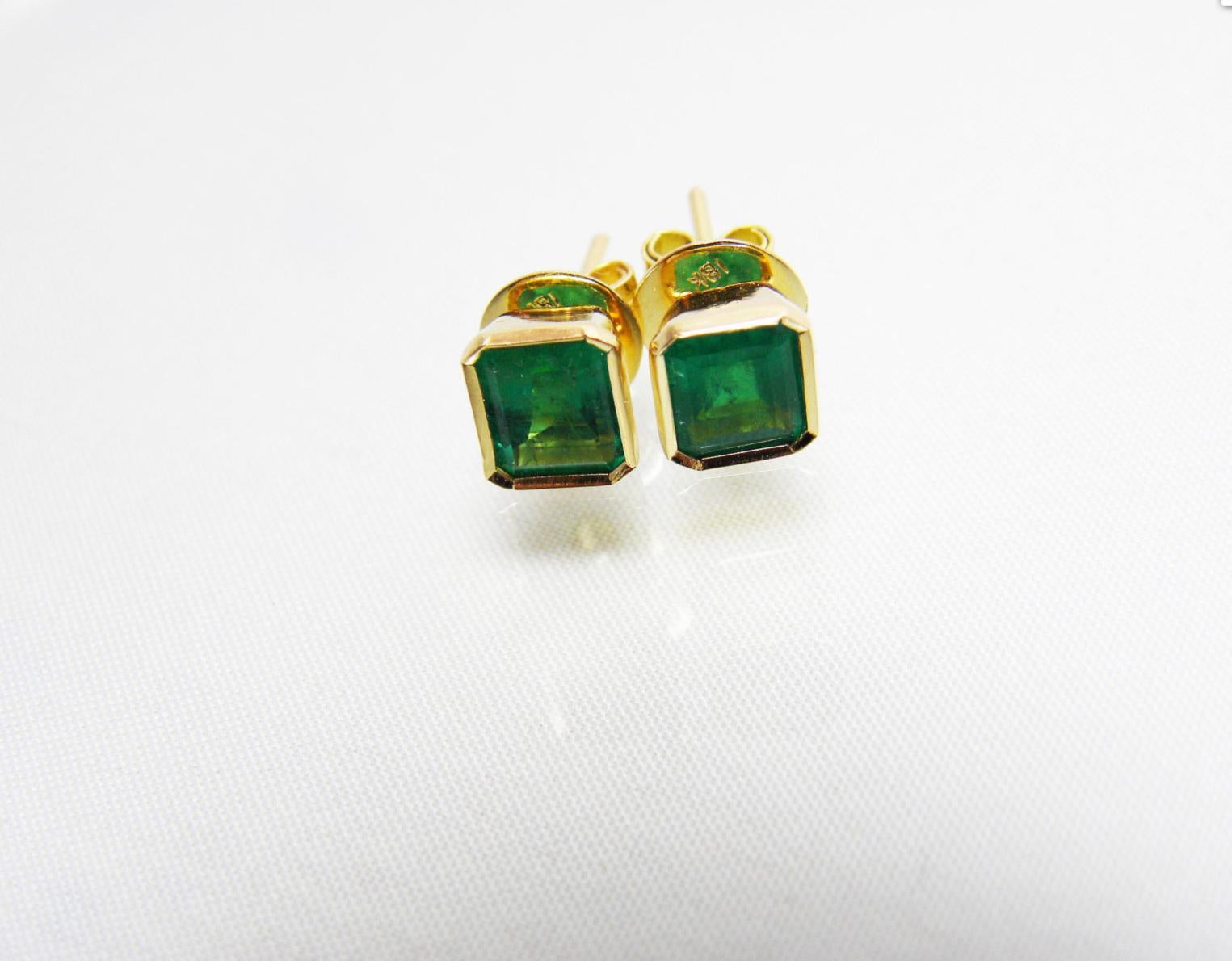 Emerald Cut 2.20 Carat Natural Colombian Emerald Stud Earrings 18 Karat Gold