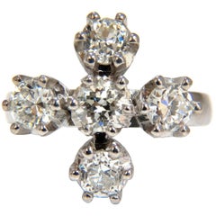 2.20 Carat Natural Five Diamonds Cross Ring Platinum Old Mine Victorian Deco