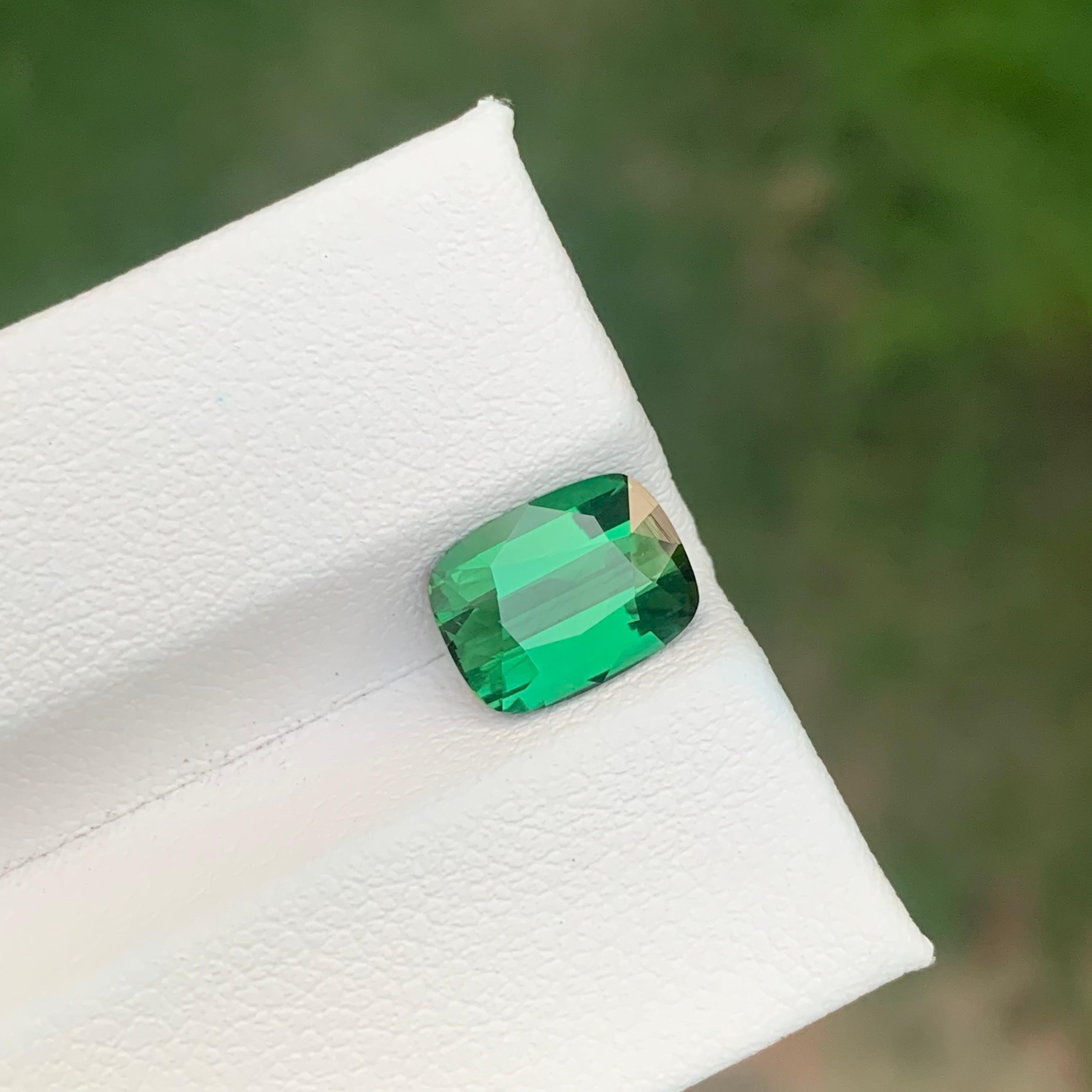 Women's or Men's 2.20 Carat Natural Green Blue Tourmaline Cushion Shape Loose Gemstone For Sale
